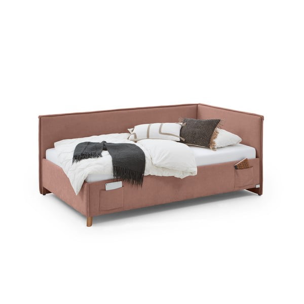 Ružová čalúnená rohová detská posteľ s úložným priestorom s roštom 120x200 cm Fun – Meise Möbel-image-3