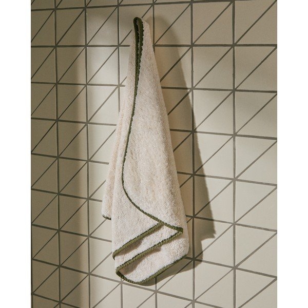 Biely/zelený froté bavlnený uterák 50x90 cm Sedora – Kave Home-image-1