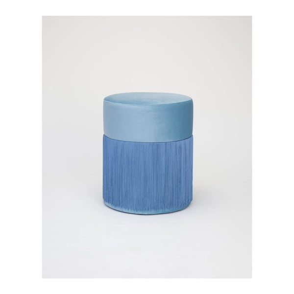Modrý puf so zamatovým poťahom Velvet Atelier, Ø 36 cm