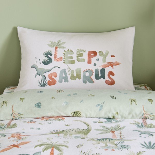Krémovobiela flanelová detská obliečka na jednolôžko 135x200 cm Brushed Sleepy Saurus Dino – Catherine Lansfield-image-4