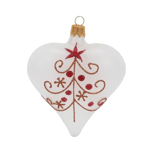 Súprava 3 bielych sklenených vianočných ozdôb v tvare srdca Ego Decor