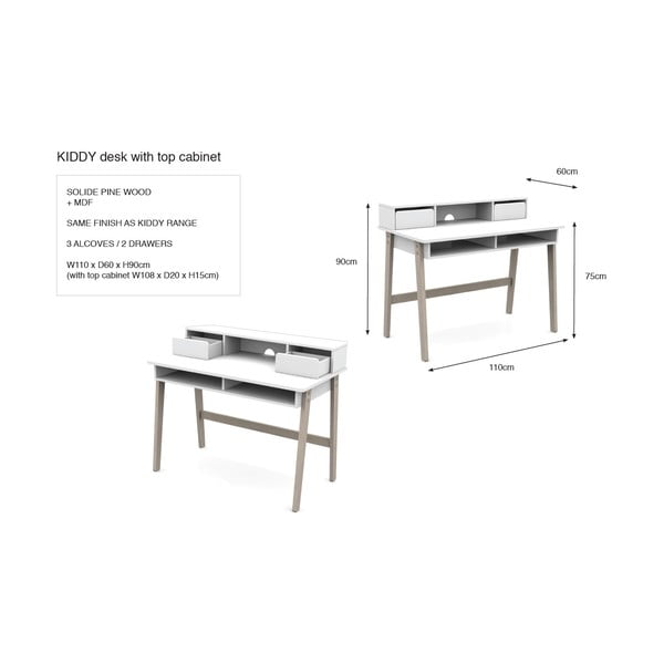 Biely detský písací stôl Vipack Kiddy-image-2