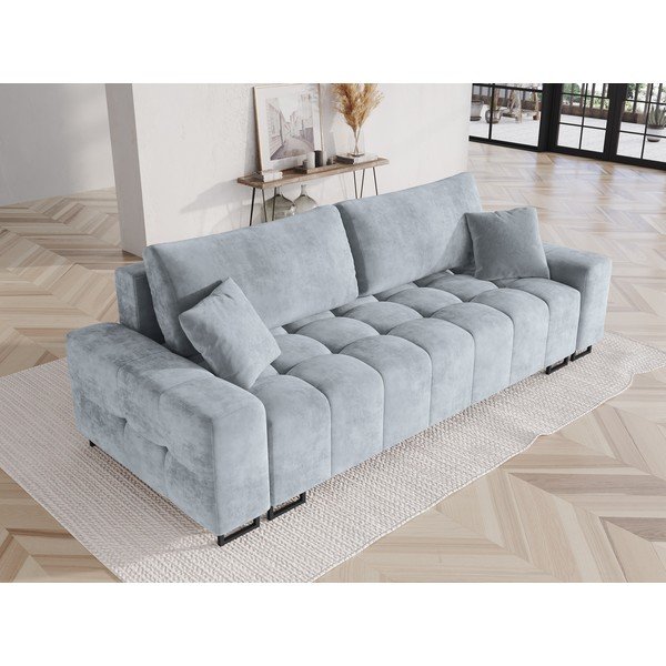 Svetlomodrá zamatová rozkladacia pohovka s úložným priestorom 250 cm Wicklow – Cosmopolitan Design-image-1