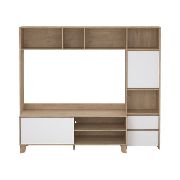 Biela/v prírodnej farbe TV zostava v dekore duba 209x183x48 cm Next – Tvilum