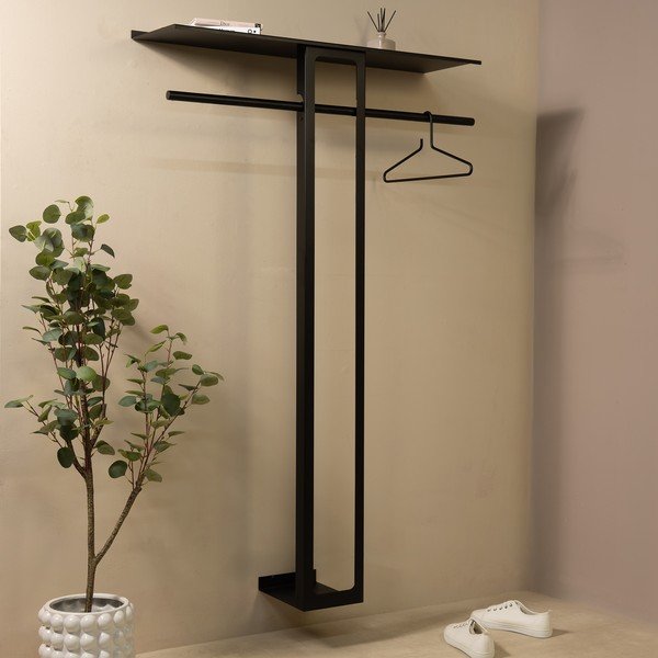 Čierny oceľový nástenný vešiak s poličkou 100 cm Luno Large – Spinder Design-image-1