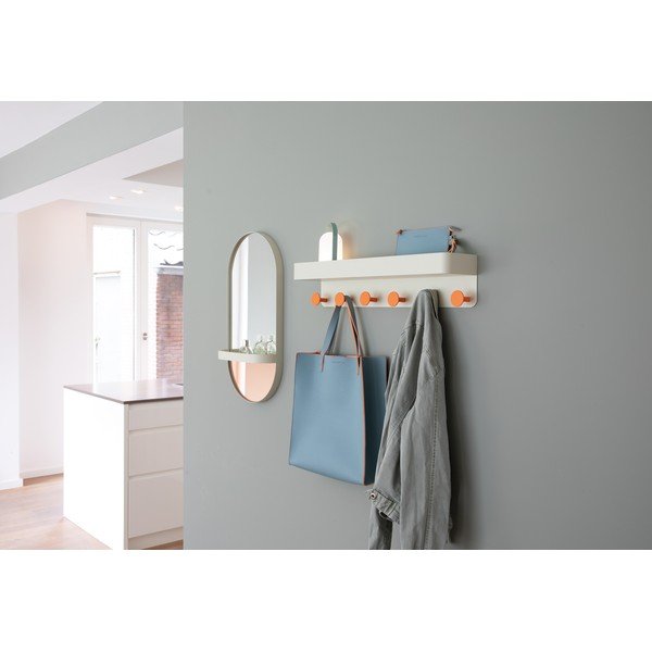 Oranžové nástenné zrkadlo s poličkou Remember Taupe-image-3