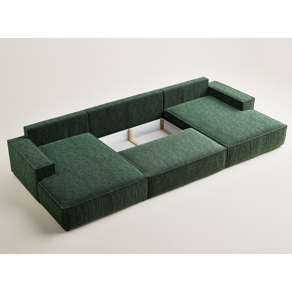 Tmavozelená ženilková rozkladacia/s úložným priestorom rohová pohovka (do tvaru "U") Kyoto – Maison de Rêve-image-4