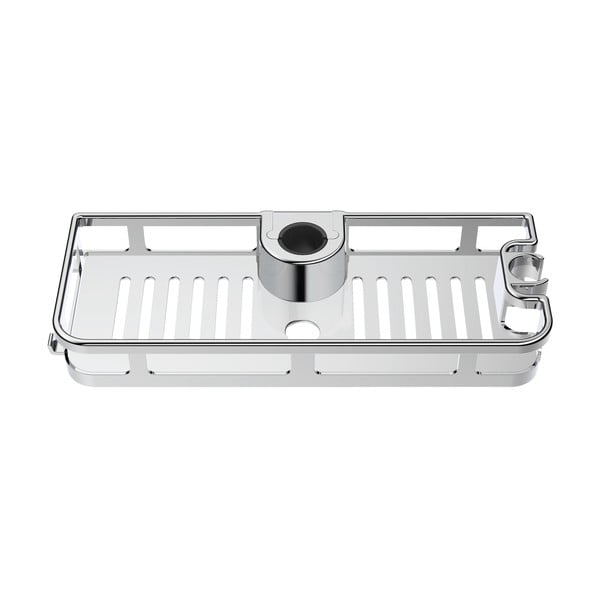 Samodržiaca plastová kúpeľňová polička v lesklej striebornej farbe Libertà - Wenko-image-1