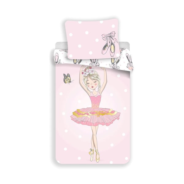 Ružové bavlnené detské obliečky na jednolôžko 140x200 cm Ballerina – Jerry Fabrics