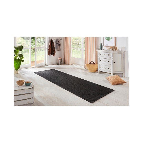 Čierny behúň vhodný aj do exteriéru BT Carpet Sisal, 80 x 500 cm-image-1