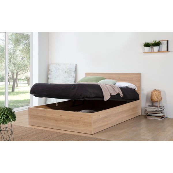 Dvojlôžková posteľ s úložným priestorom s roštom 160x200 cm v prírodnej farbe Kronos – Marckeric-image-1