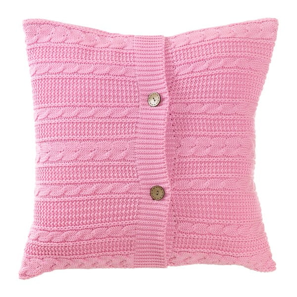 Ružová pletená obliečka na vankúš s gombíkmi Pinkie, 43 x 43 cm