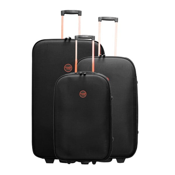 Sada 3 čiernych cestovných kufrov na kolieskach Travel World Let's Go