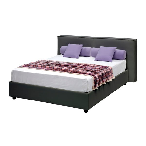 Sivá dvojlôžková posteľ s úložným priestorom a poťahom z koženky 13Casa Melita, 160 x 190 cm