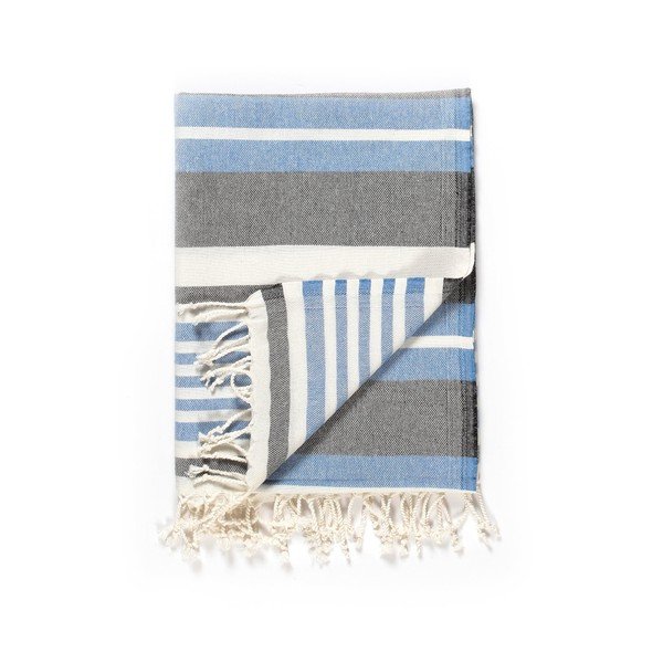 Modro-sivá osuška s prímesou bavlny Kate Louise Cotton Collection Line Blue Grey, 100 × 180 cm-image-2