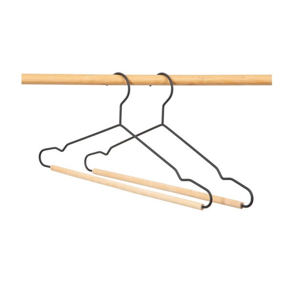 Sada 2 čiernych vešiakov na oblečenie s dreveným detailom Compactor Frosted-image-1