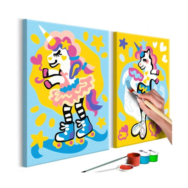 DIY set na tvorbu vlastného dvojdielneho obrazu na plátne Artgeist Funny Unicorns, 33 × 23 cm