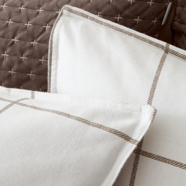 Krémovobiele/taupe flanelové obliečky na dvojlôžko 200x200 cm Brushed Regal Check – Bianca-image-3