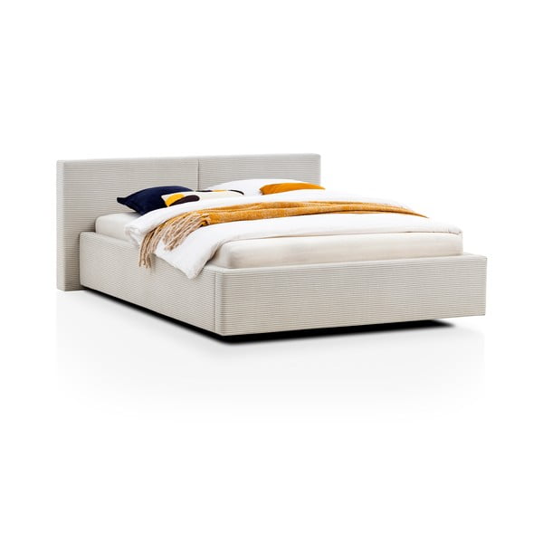 Béžová čalúnená dvojlôžková posteľ s úložným priestorom s roštom 140x200 cm Cube – Meise Möbel-image-4