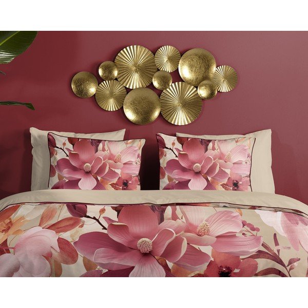 Ružové/béžové obliečky na jednolôžko/predĺžené z bavlneného saténu 140x220 cm Chaja – Descanso-image-2