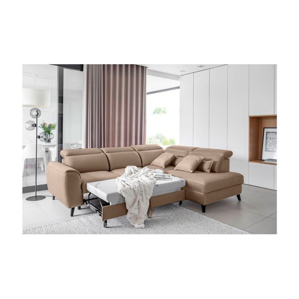 Svetlohnedá zamatová rozkladacia/s úložným priestorom rohová pohovka (pravý roh/do L) Noble – ELTAP-image-4