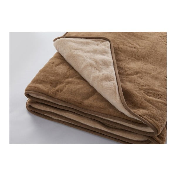 Hnedá vlnená deka z pravej merino vlny Royal Dream Dark Brown, 160 × 200 cm