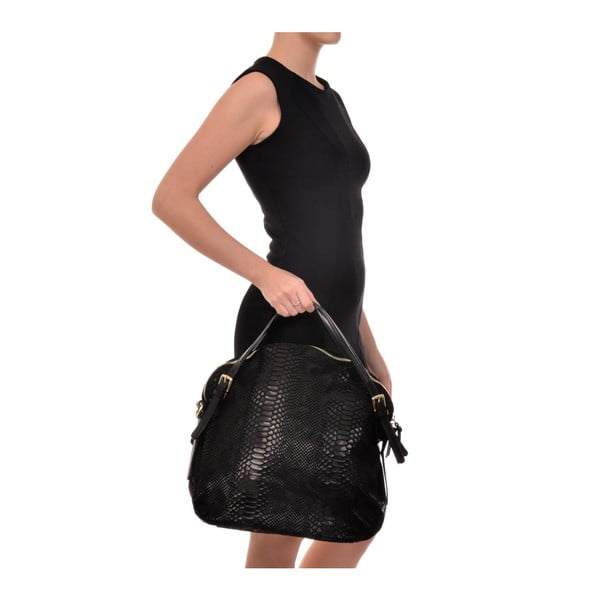 Čierna kožená kabelka Carla Ferreri Hobo-image-3