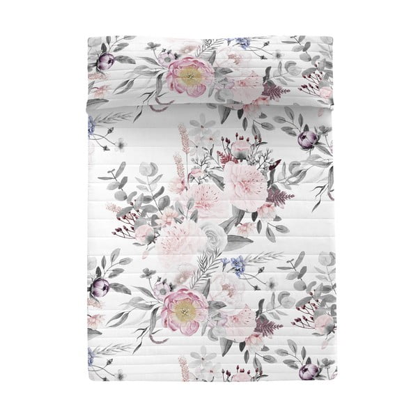 Bielo-ružový bavlnený prešívaný pléd 240x260 cm Delicate bouquet – Happy Friday