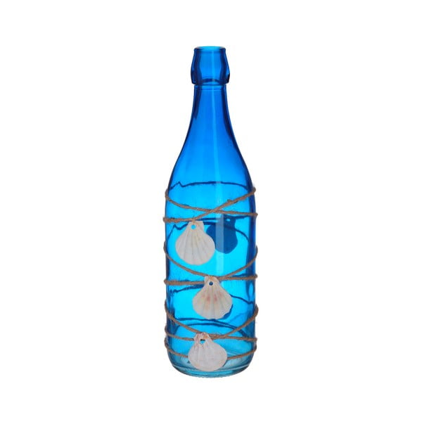 Modrá sklenená dekoratívna fľaša s mušličkami InArt Sea