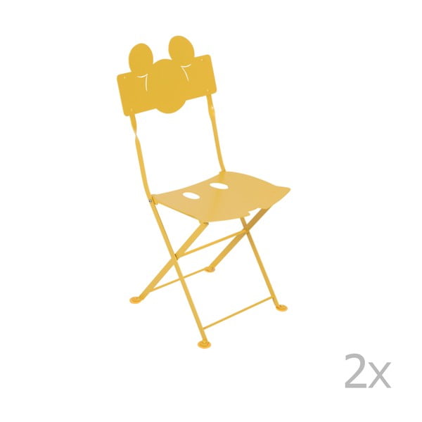 Sada 2 žltých detských kovových záhradných stoličiek Fermob Bistro Mickey Junior