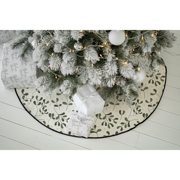 Bielo-zelený prateľný bavlnený okrúhly koberec pod stromček s vianočným motívom ø 133 cm Santa Likes Mistletoe – Butter Kings-image-1