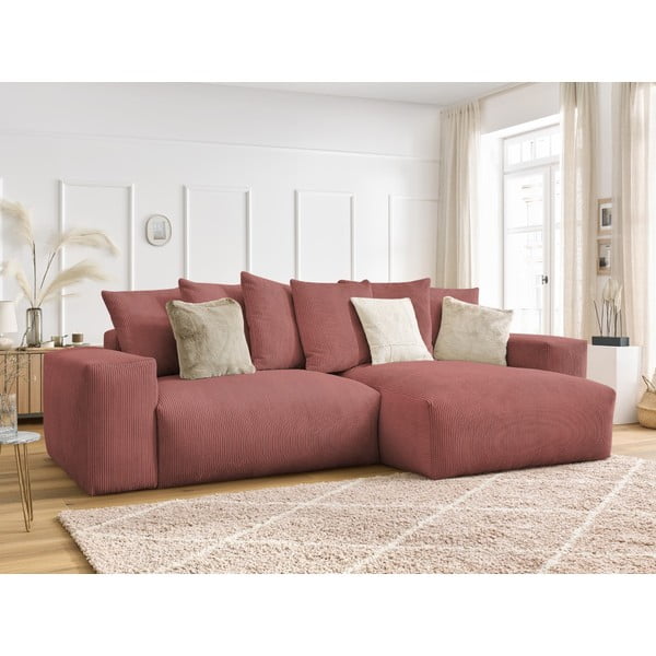 Ružová menčestrová rozkladacia/s úložným priestorom rohová pohovka Voltaire – Bobochic Paris-image-4