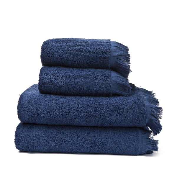 Set 2 modrých bavlnených uterákov a 2 osušiek Casa Di Bassi Bath