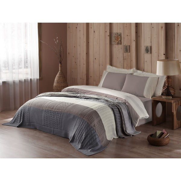 Obliečky s plachtou a posteľnou prikrývkou Brown and Grey, 160x220 cm