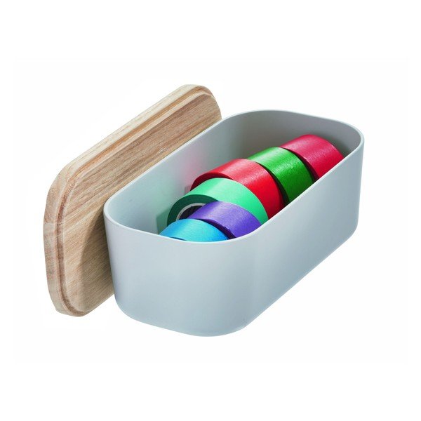 Sivý úložný box s vekom z dreva paulownia iDesign Eco, 9 x 18,3 cm-image-3