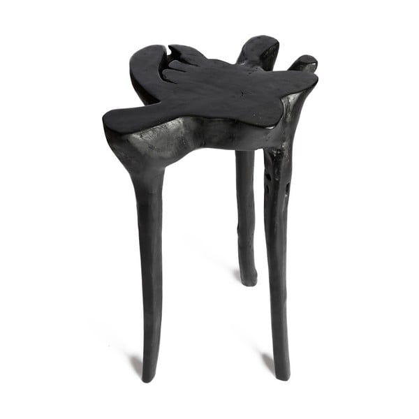 Čierny príručný stolík z teakového dreva Simla Jungle, ⌀ 30 cm