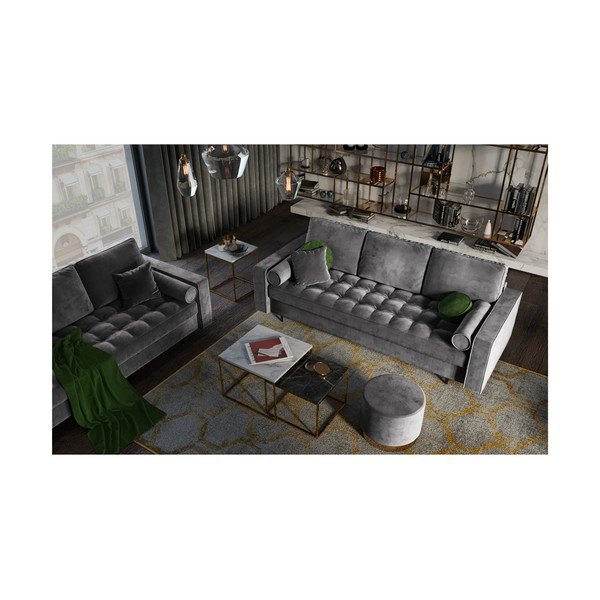 Tmavosivá zamatová rozkladacia pohovka Milo Casa Santo-image-1