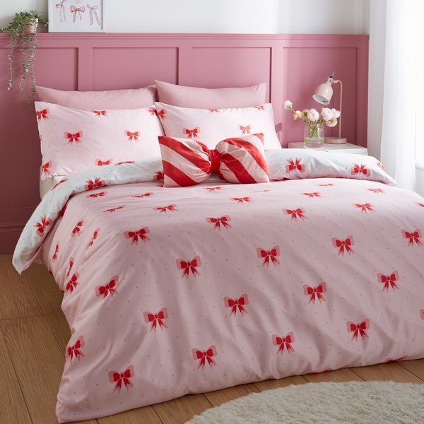 Ružové obliečky na jednolôžko 135x200 cm Dotty Bows – Sassy B-image-1