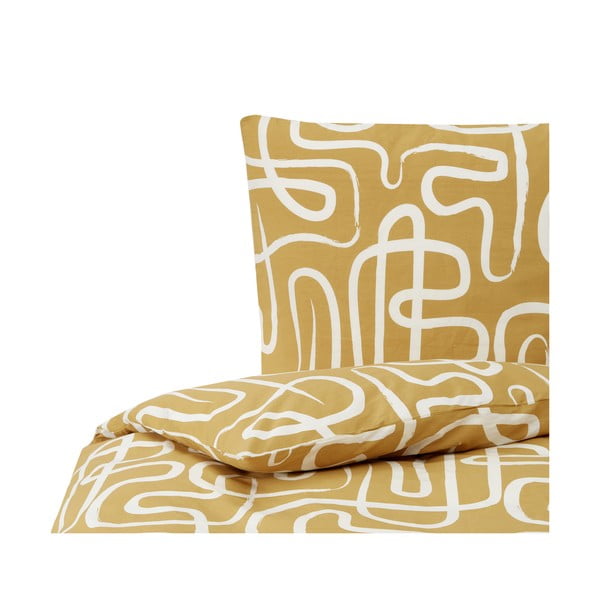 Žlto-biele obliečky na jednolôžko z bavlneného perkálu Westwing Collection Malu, 135×200 cm-image-2