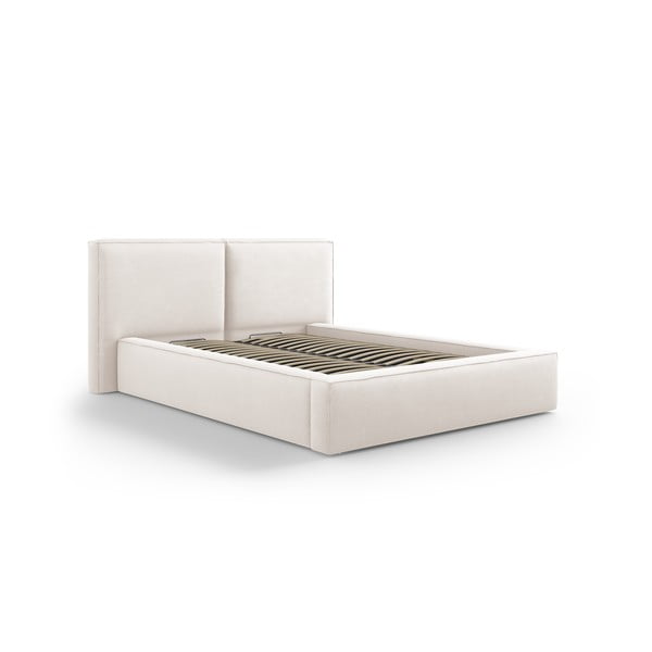 Béžová čalúnená dvojlôžková posteľ s úložným priestorom a roštom 140x200 cm Arendal – Cosmopolitan Design