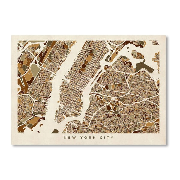 Plagát s mapou New Yorku Americanflat City, 60  ×   42 cm