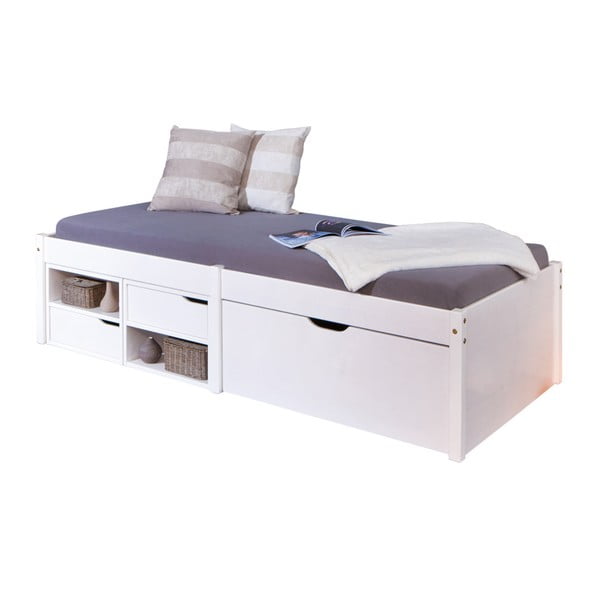 Biela drevená jednolôžková posteľ s úložným priestorom 13Casa Bingo, 90 x 200 cm