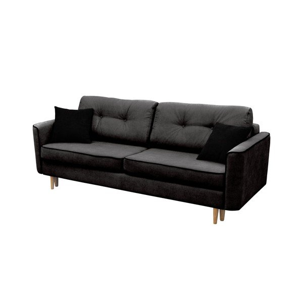 Čierna trojmiestna rozkladacia pohovka so svetlými nohami Mazzini Sofas Ivy-image-1