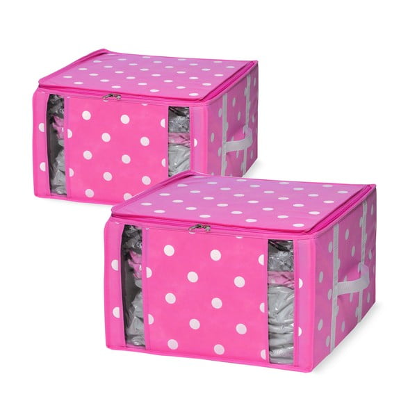 Sada 2 ružových úložných boxov s vakuovým obalom Compactor Girly Range, 40 x 42 cm