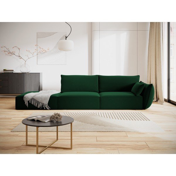 Tmavozelená zamatová pohovka pravý roh 264 cm Vanda – Mazzini Sofas-image-1