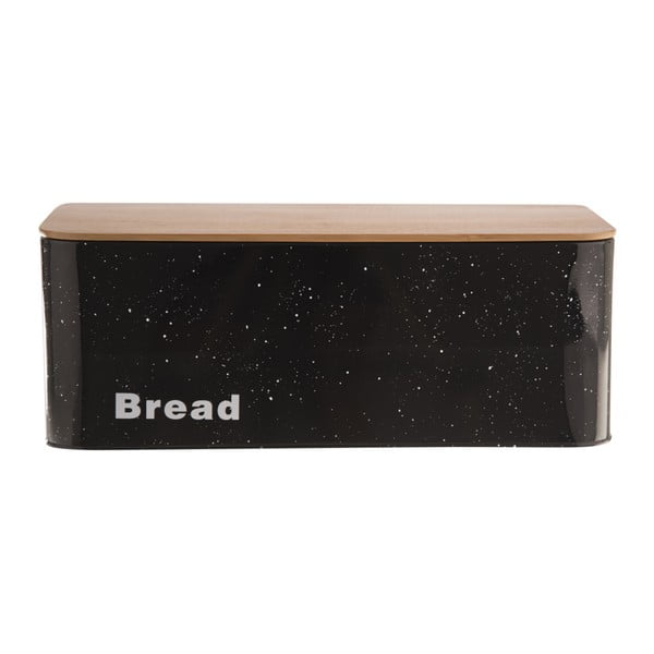 Čierny plechový chlebník s dreveným vekom Orion Bread Mramor