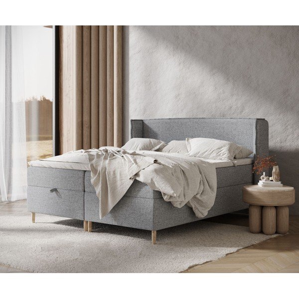 Sivá boxspring posteľ s úložným priestorom 160x200 cm Monpelli – Maison de Rêve-image-1