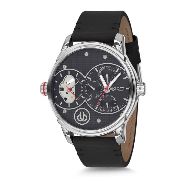 Pánske hodinky s čiernym koženým remienkom Bigotti Milano Robin