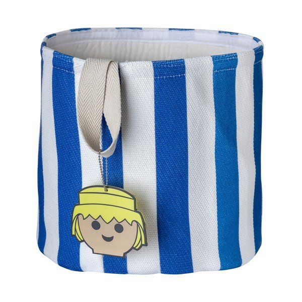Modrý látkový detský kôš na hračky ø 30x28 cm Stripes – Playmobil-image-2