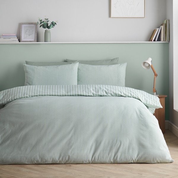 Zelené obliečky na jednolôžko 135x200 cm Epping Textured Stripe – Catherine Lansfield-image-1